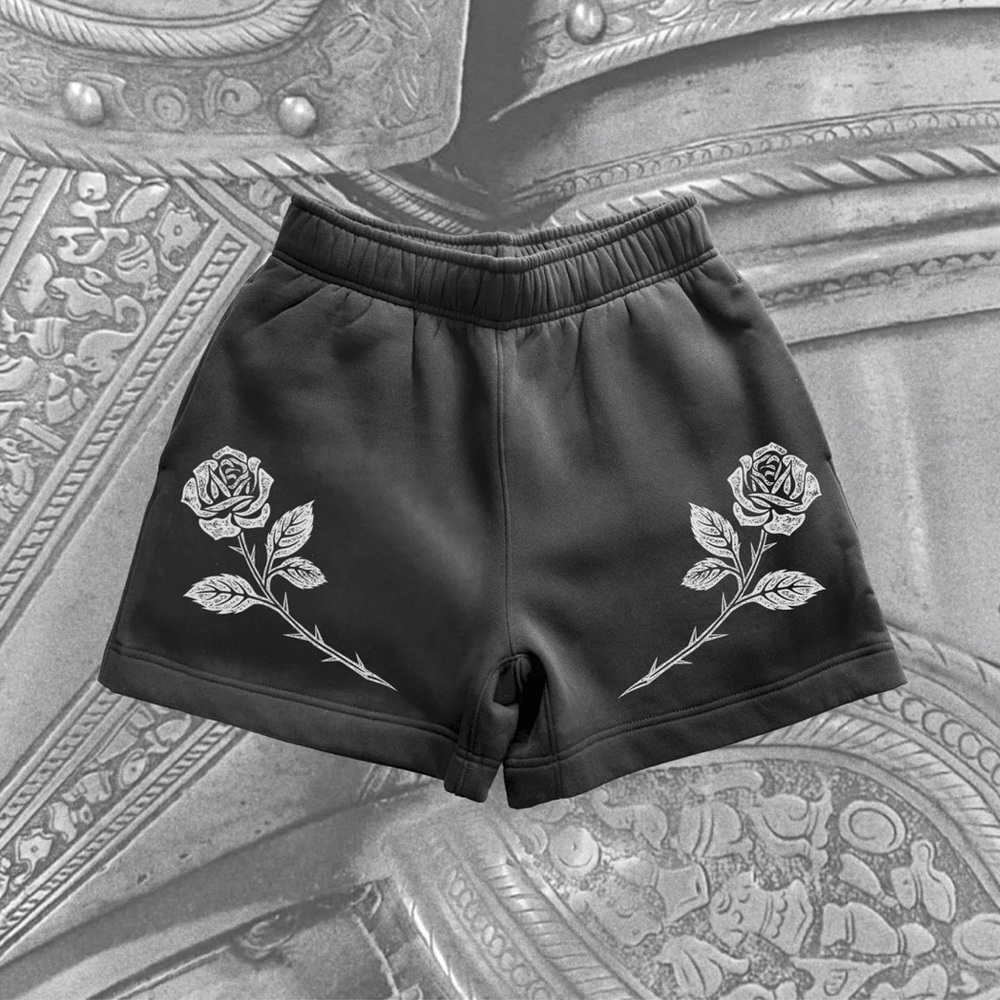 While Odin Sleeps - faded black rose shorts
